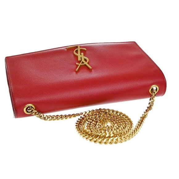 SAINT LAURENT YSL Logo 2Way Chain Shoulder Clutch Bag Red GHW Italy 22RF821 - Picture 5 of 16